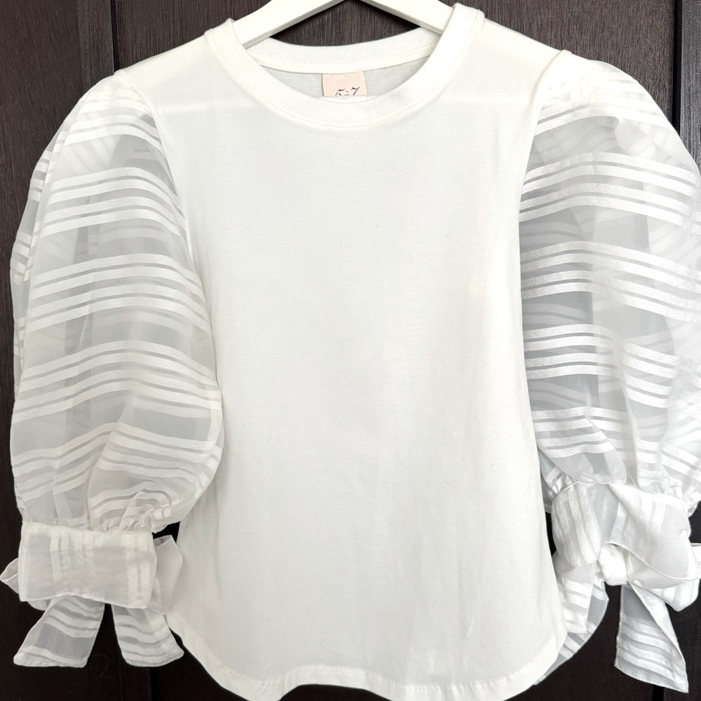 Cinq a Sept “Carlie” Organza & Stretch Cotton Top XS